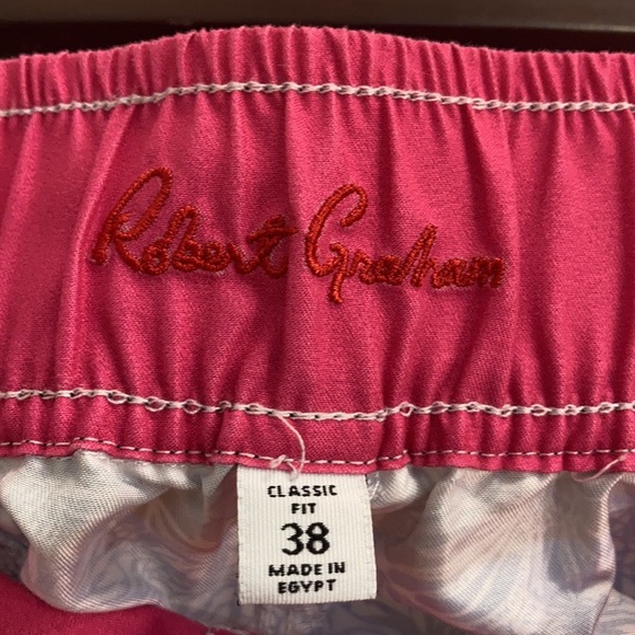 Robert Graham Swim Trunks Mens 38 x 9 Floral Board Shorts Classic Fit Pink Blue - Picture 7 of 10